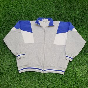 Vintage 90s MOD Track Jacket Womens Large 22x24 Gray Blue White